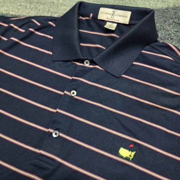 Stripe Other - Masters Logo Golf Polo Shirt Fairway & Greene Men’s L Navy Stripe Embroidered